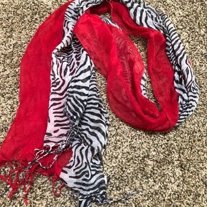 Red and zebra print light weight scarf